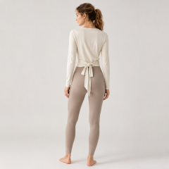Women's Deep V-neck Wrap Front Adjustable Waist Tie Yoga Shirts