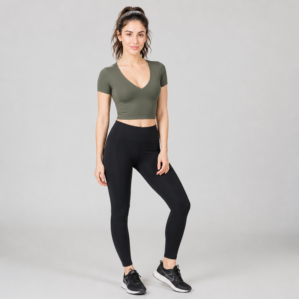 Women's Deep V-neck Sports Shirts Yoga Crop Tops