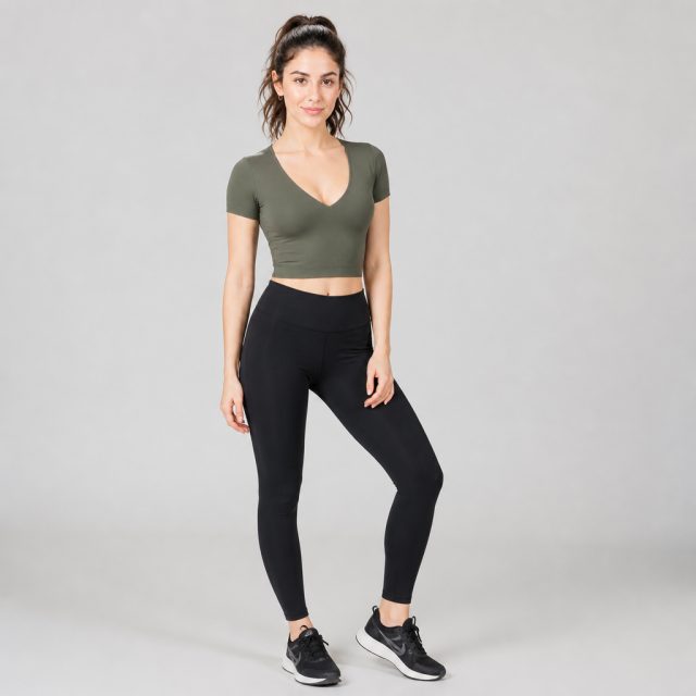 Women's Deep V-neck Sports Shirts Yoga Crop Tops