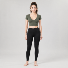 Women's Deep V-neck Sports Shirts Yoga Crop Tops