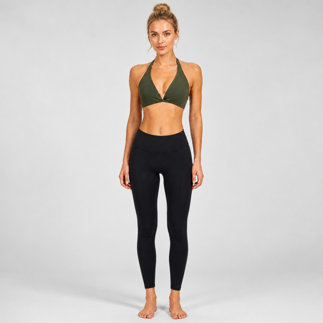 Women's Sexy Open Back Deep V Neck Halter Sports Yoga Bra