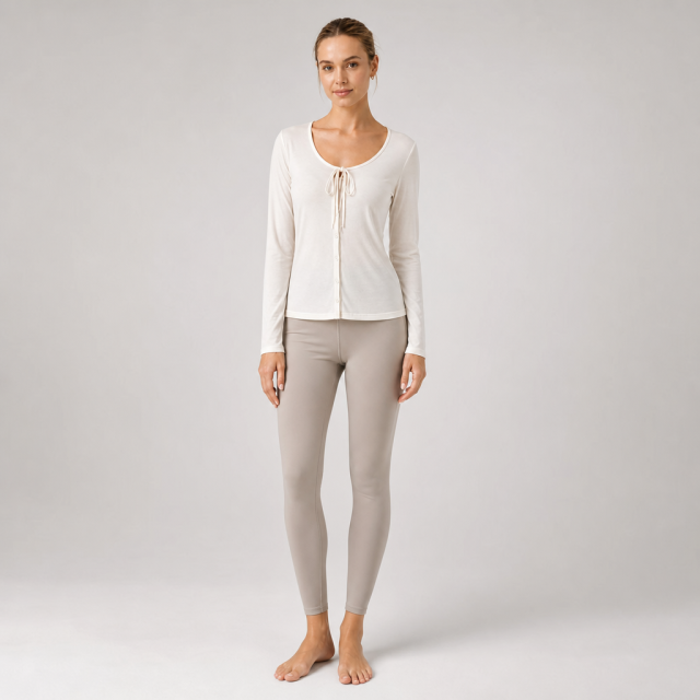 Women's Button Front Crew Neck Long Sleeve Cover up Yoga Shirts