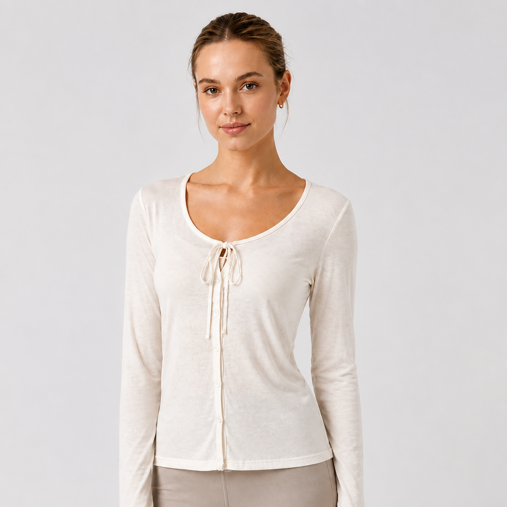 Women's Button Front Crew Neck Long Sleeve Cover up Yoga Shirts