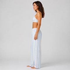 Light Blue Wide Striped Printed Women's High Waist Wide Leg Pants Sets