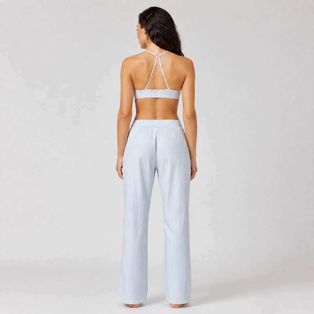 Striped Printed Women's High Waist Wide Leg Pants Casual Lounge Sets