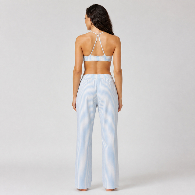 Striped Printed Women's High Waist Wide Leg Pants Casual Lounge Sets