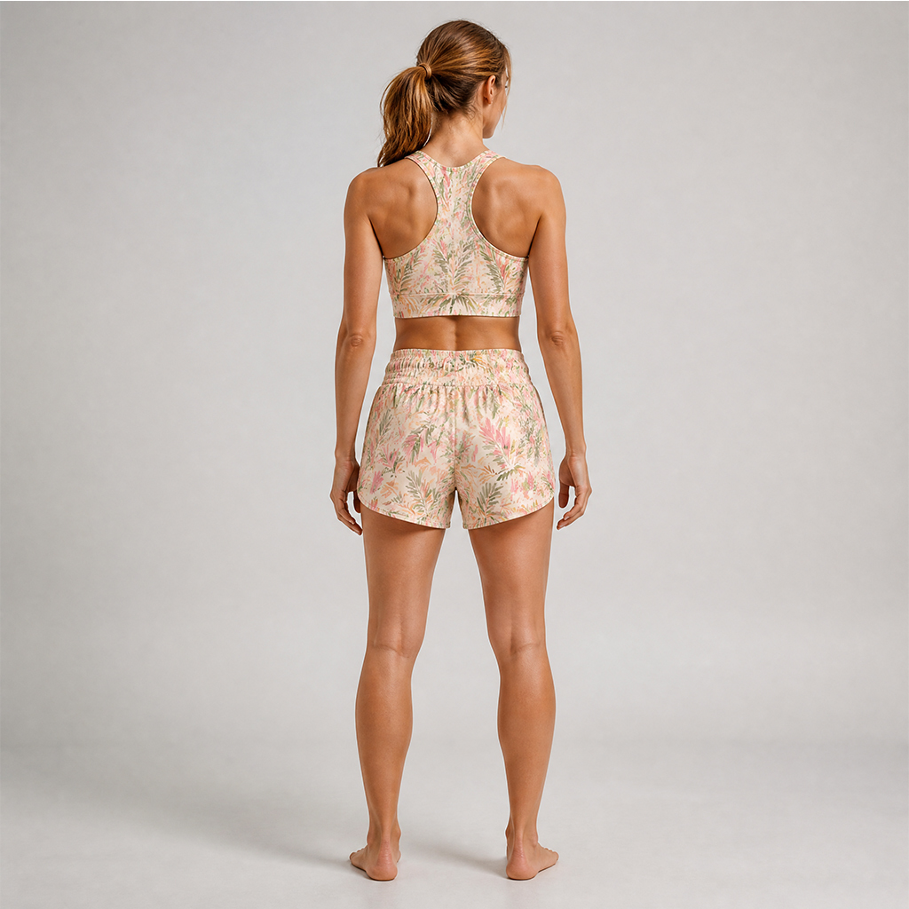 Floral Plant Print Women's Racerback Sports Bra Gym Shorts set