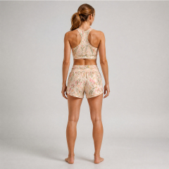 Floral Plant Print Women's Racerback Sports Bra Gym Shorts set