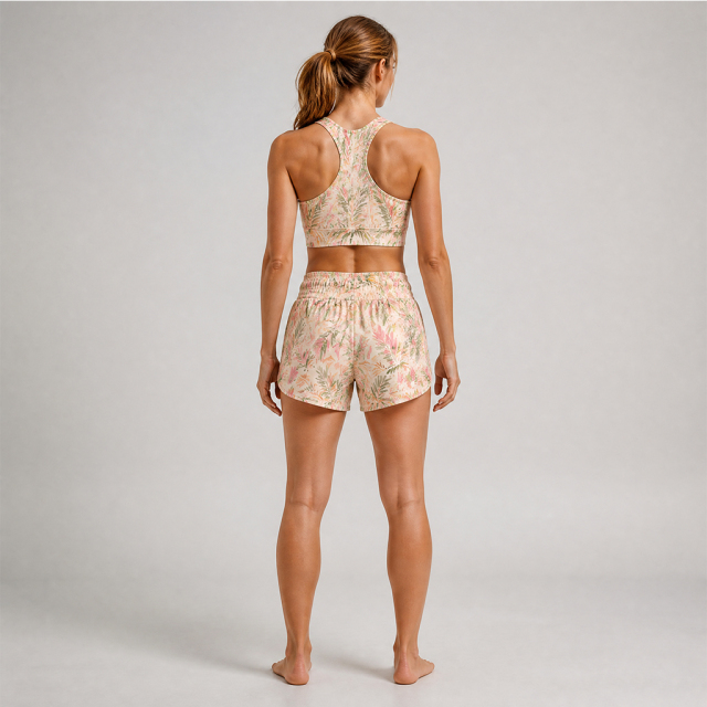 Floral Plant Print Women's Racerback Sports Bra Gym Shorts set