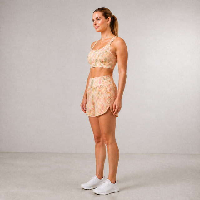 Floral Plant Print Women's Racerback Sports Bra Gym Shorts set
