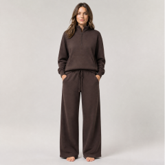 Women's Lounge Set Quarter Zip Sweatshirt High Waist Wide Leg Pants