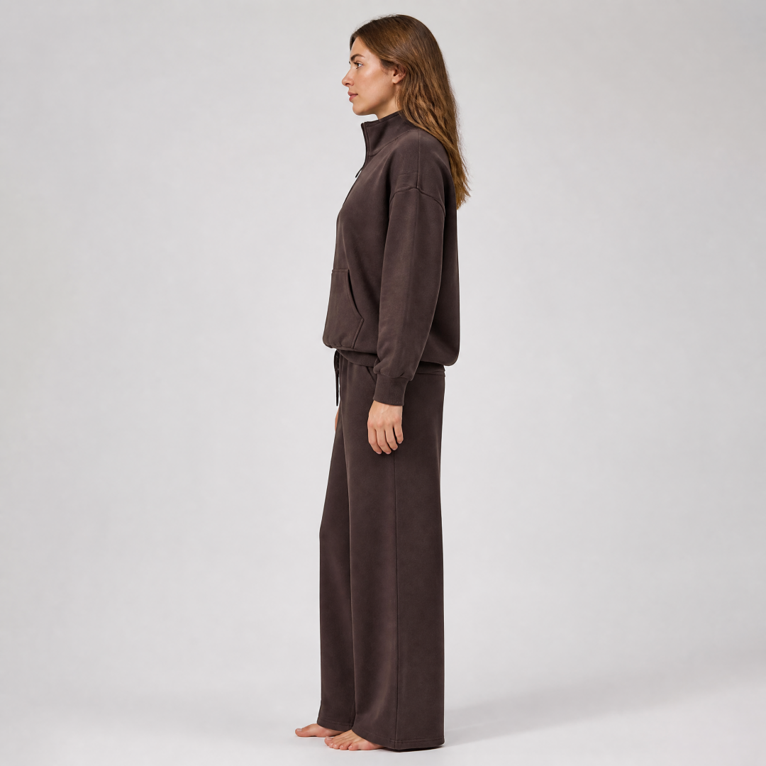 Women's Lounge Set Quarter Zip Sweatshirt High Waist Wide Leg Pants