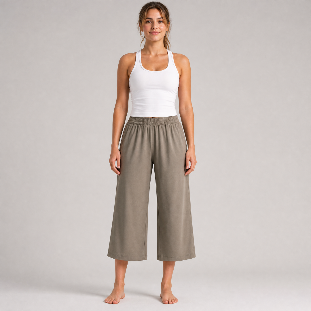 Women's High Waist Elastic Wide Leg Cropped Pants