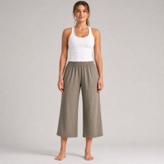 Women's High Waist Elastic Wide Leg Cropped Pants