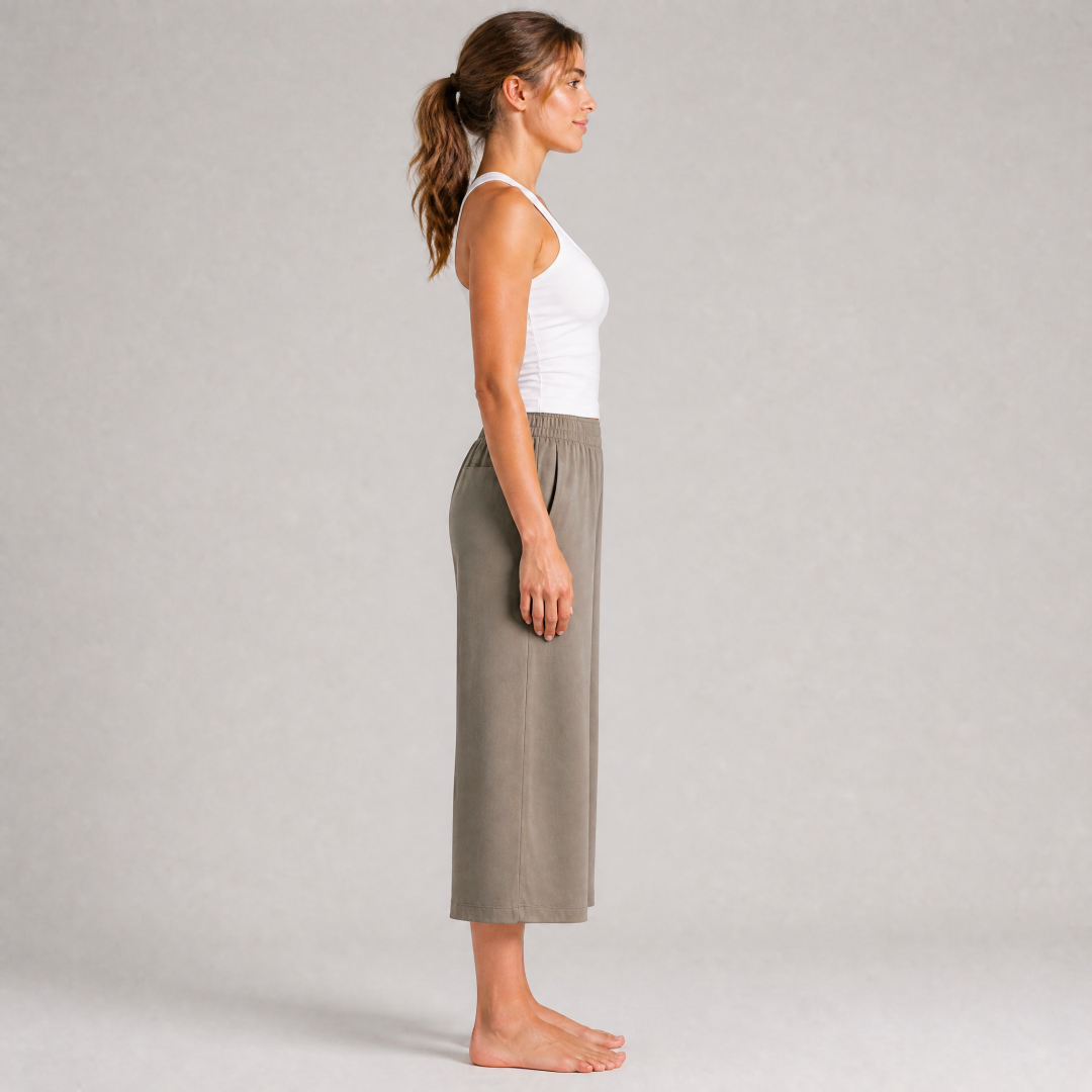 Women's High Waist Elastic Wide Leg Cropped Pants