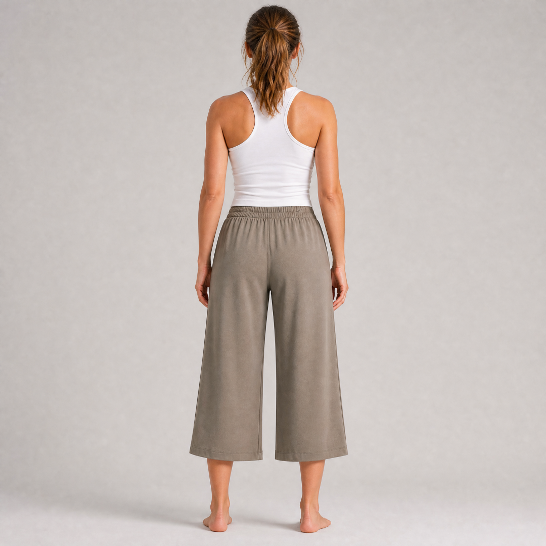 Women's High Waist Elastic Wide Leg Cropped Pants
