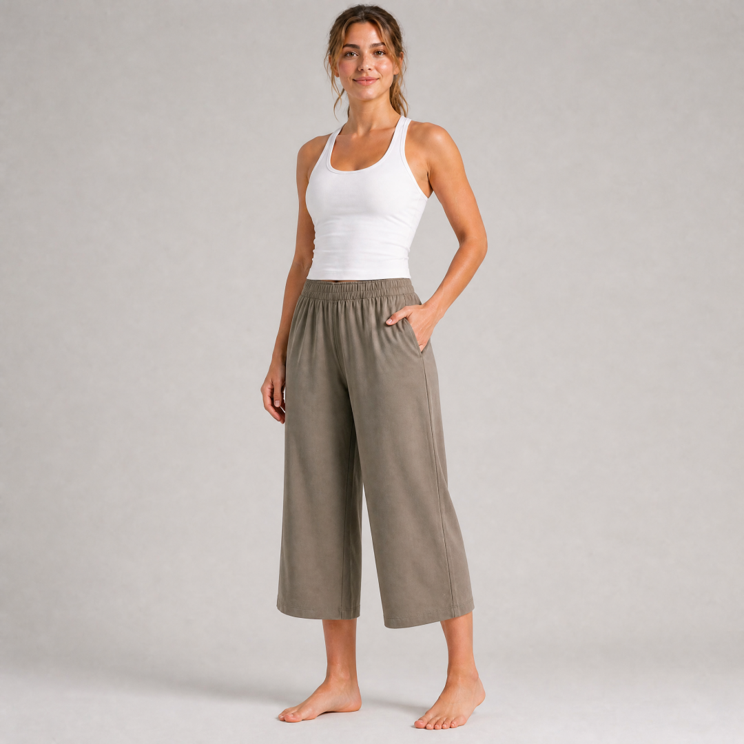 Women's High Waist Elastic Wide Leg Cropped Pants