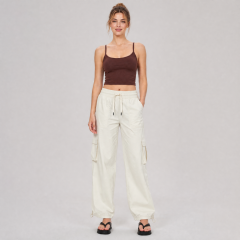 Women's High Waist Drawstring Wide Leg Cargo Pants