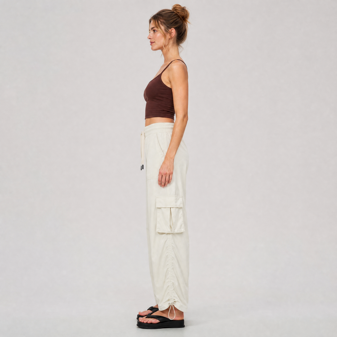 Women's High Waist Drawstring Wide Leg Cargo Pants