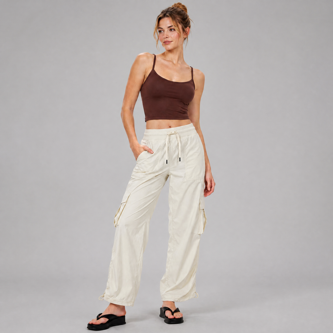 Women's High Waist Drawstring Wide Leg Cargo Pants