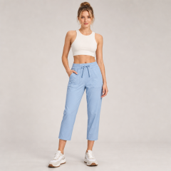 Women's Drawstring High Rise Tapered Cropped Pants