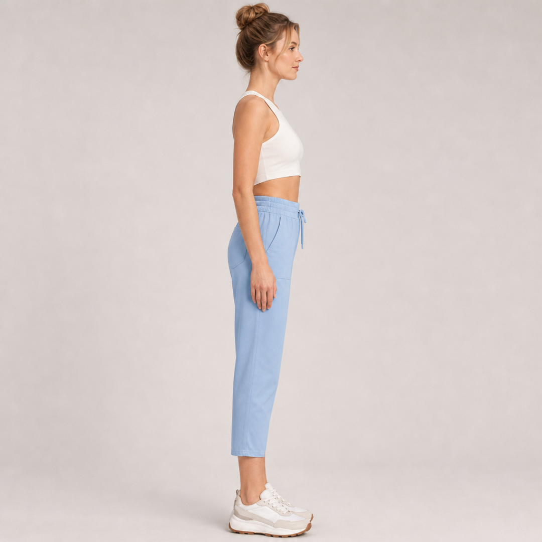 Women's Drawstring High Rise Tapered Cropped Pants