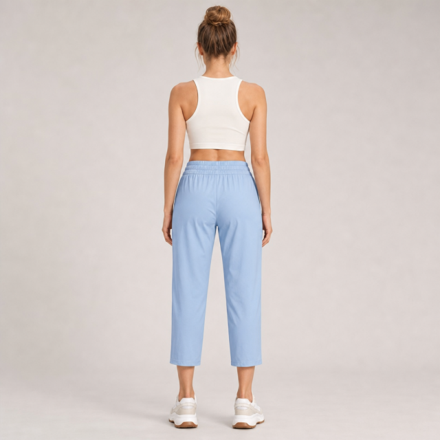 Women's Drawstring High Rise Tapered Cropped Pants