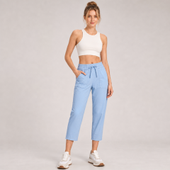Women's Drawstring High Rise Tapered Cropped Pants