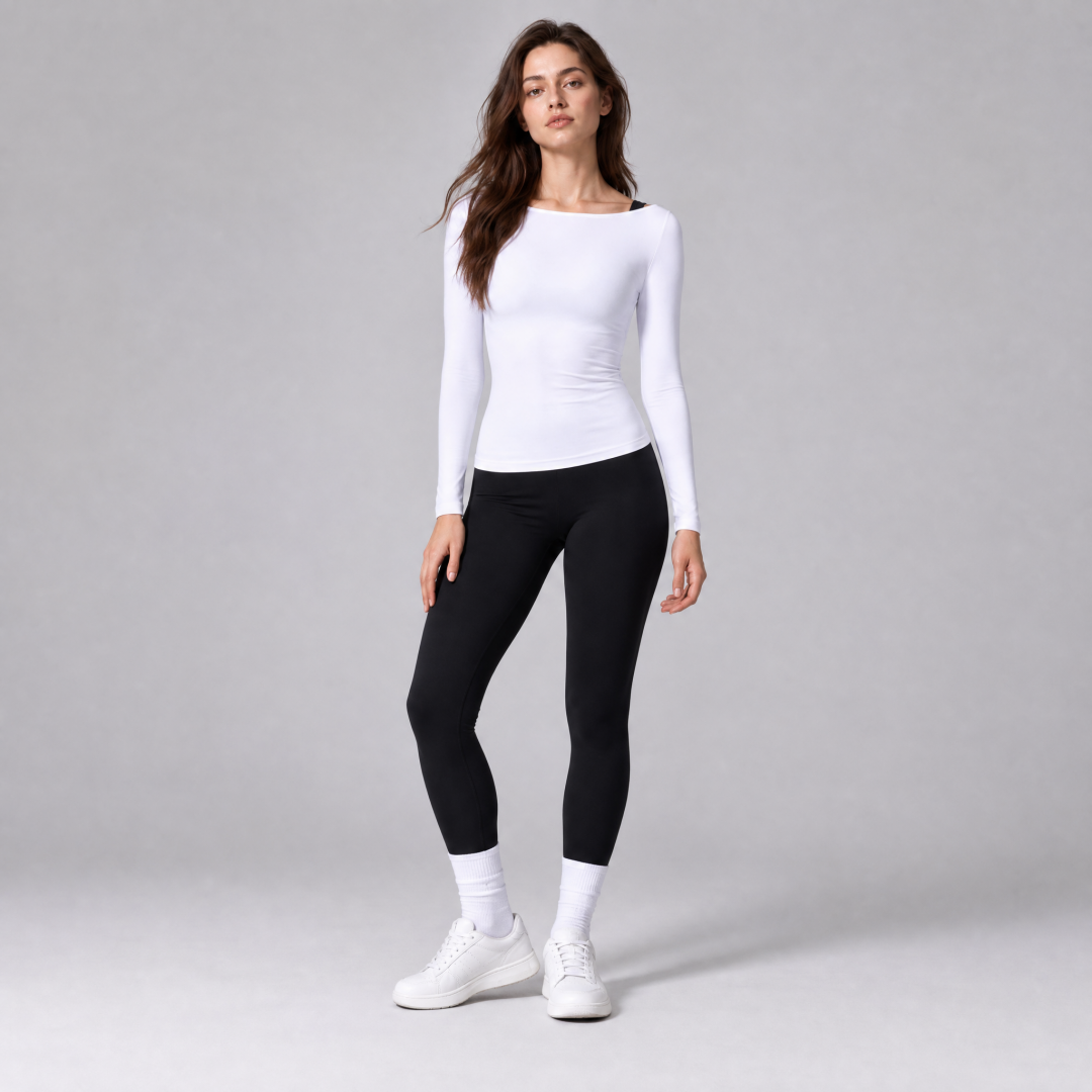 Women's Slim Fitted Boat Neck Long Sleeve Yoga Top