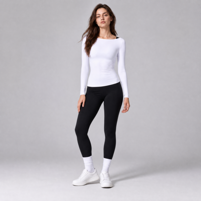 Women's Slim Fitted Boat Neck Long Sleeve Yoga Top