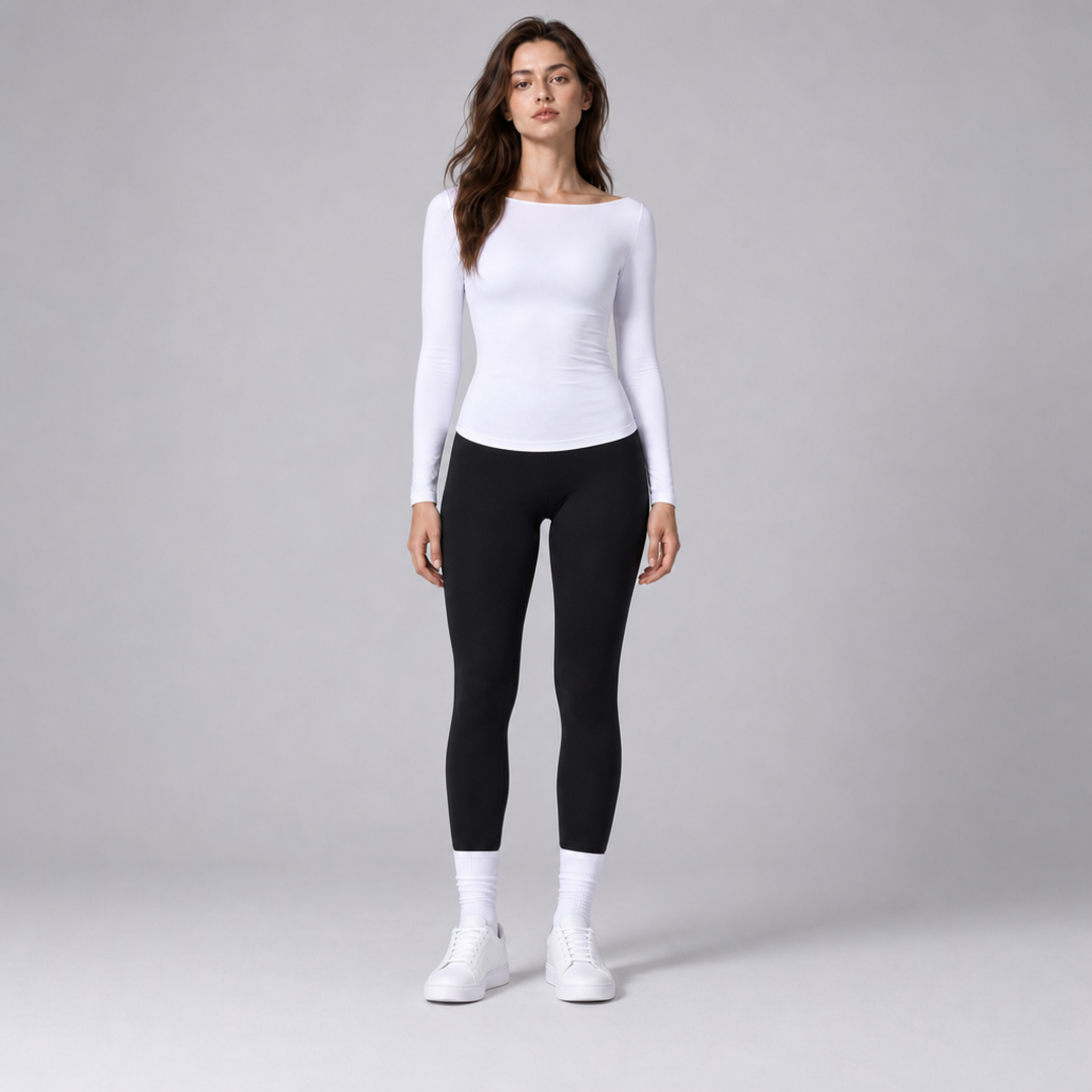Women's Slim Fitted Boat Neck Long Sleeve Yoga Top