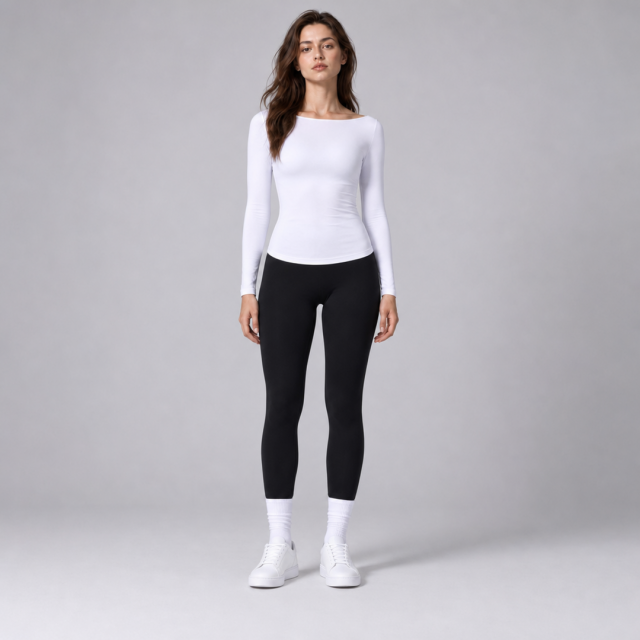 Women's Slim Fitted Boat Neck Long Sleeve Yoga Top
