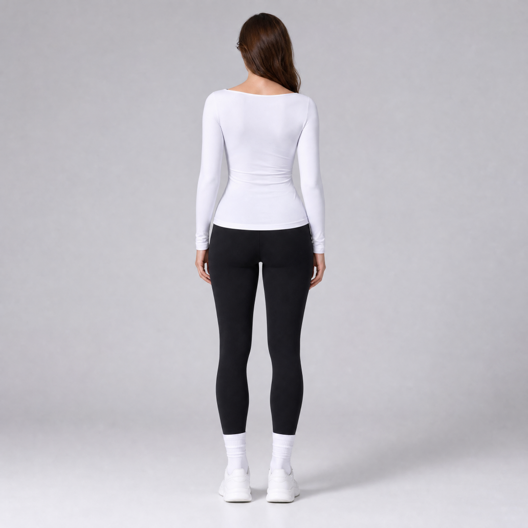 Women's Slim Fitted Boat Neck Long Sleeve Yoga Top