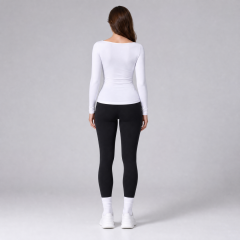 Women's Slim Fitted Boat Neck Long Sleeve Yoga Top
