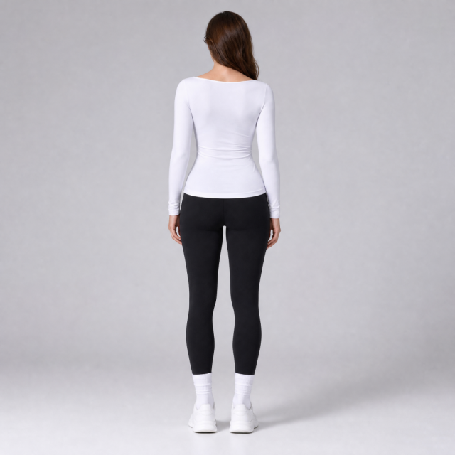 Women's Slim Fitted Boat Neck Long Sleeve Yoga Top
