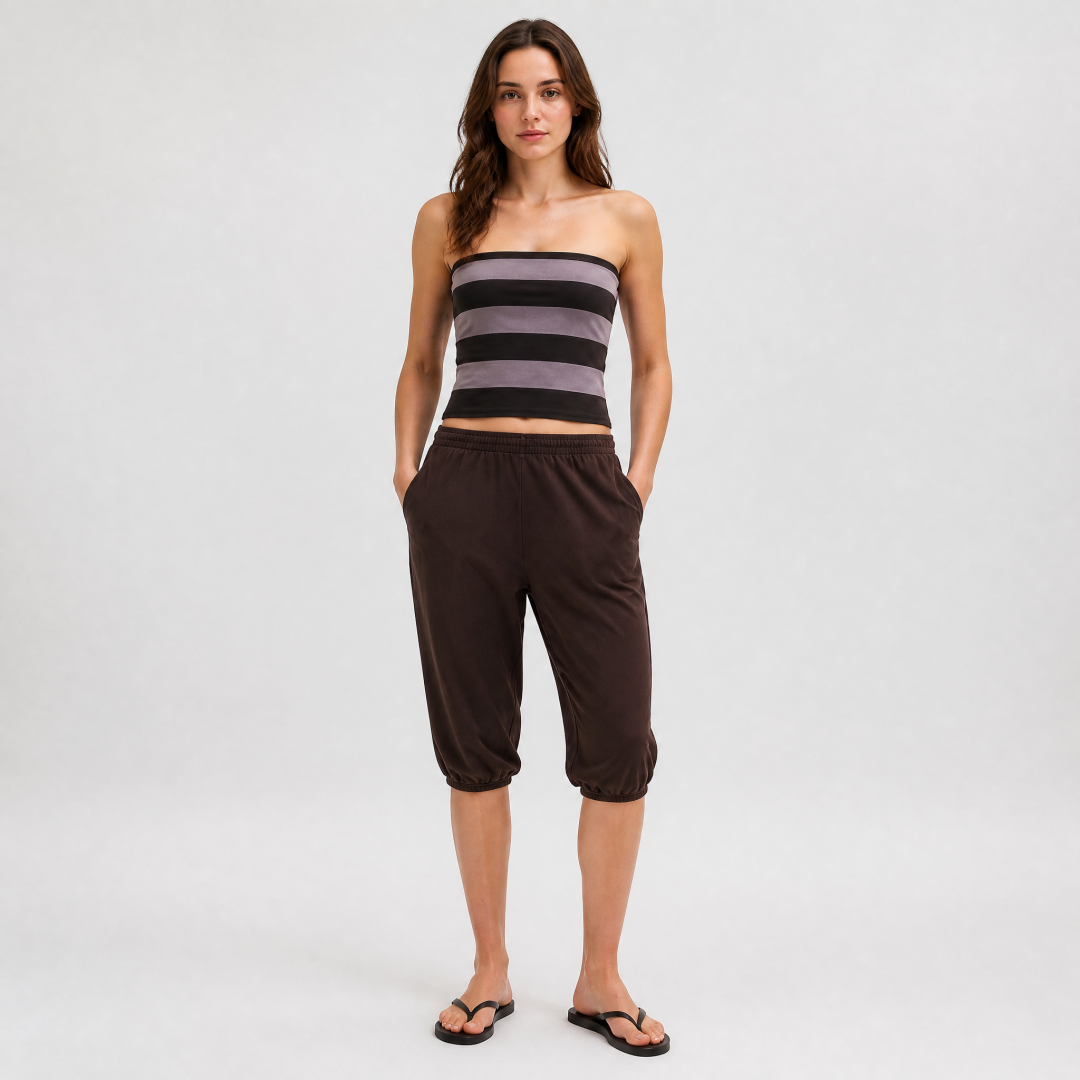 Women's Loungewear Set Striped Bandeau Top and Jogger Pants