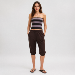 Women's Loungewear Set Striped Bandeau Top and Jogger Pants