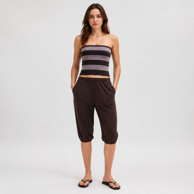 Women's Loungewear Set Striped Bandeau Top and Jogger Pants