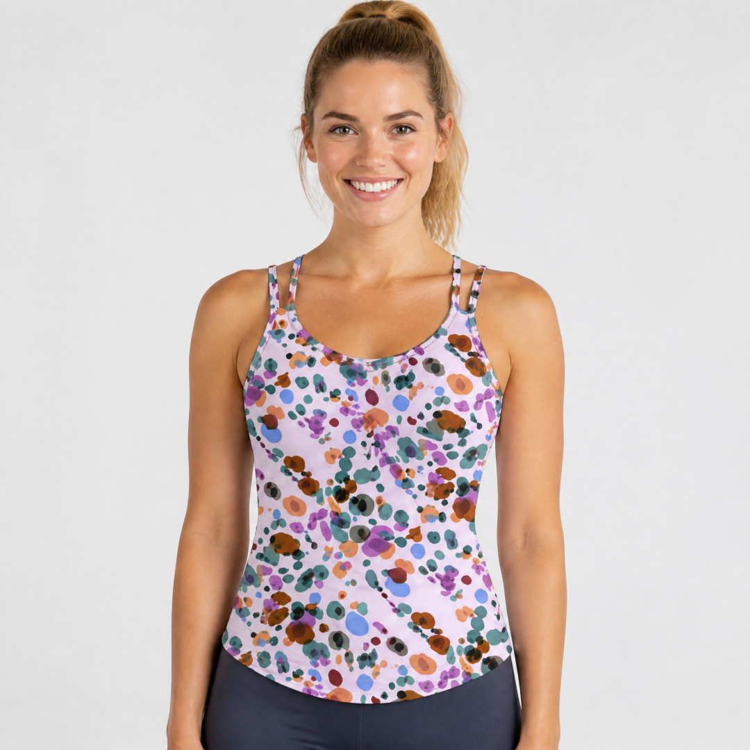 Women's Printed Scoop Neck Double Straps Cross Back Tank Top