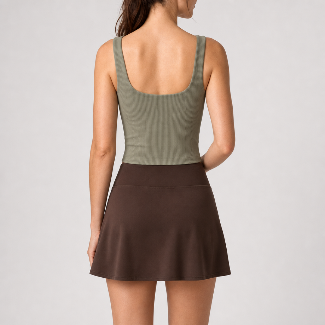 Women's Ribbed Square Neck Button Front Crop Tank Top
