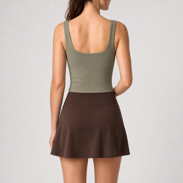 Women's Ribbed Square Neck Button Front Crop Tank Top