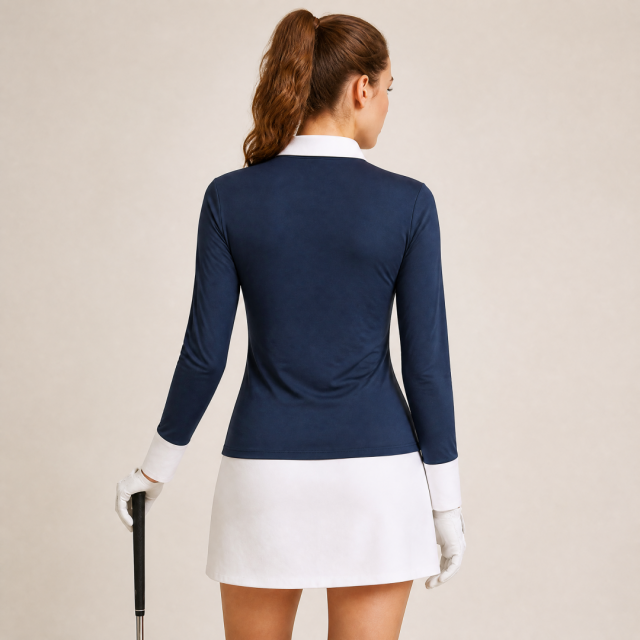 Women's Vintage Classic Slim Fit Long Sleeve Golf Polo Shirts