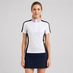 Women's Contrast-Panel Stand Collar Golf Polo Shirts