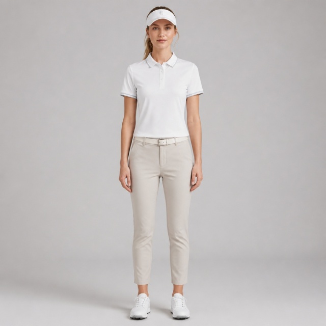 Women's Short-Sleeve Golf Polo with Snap-Button Placket and Reflective Trim