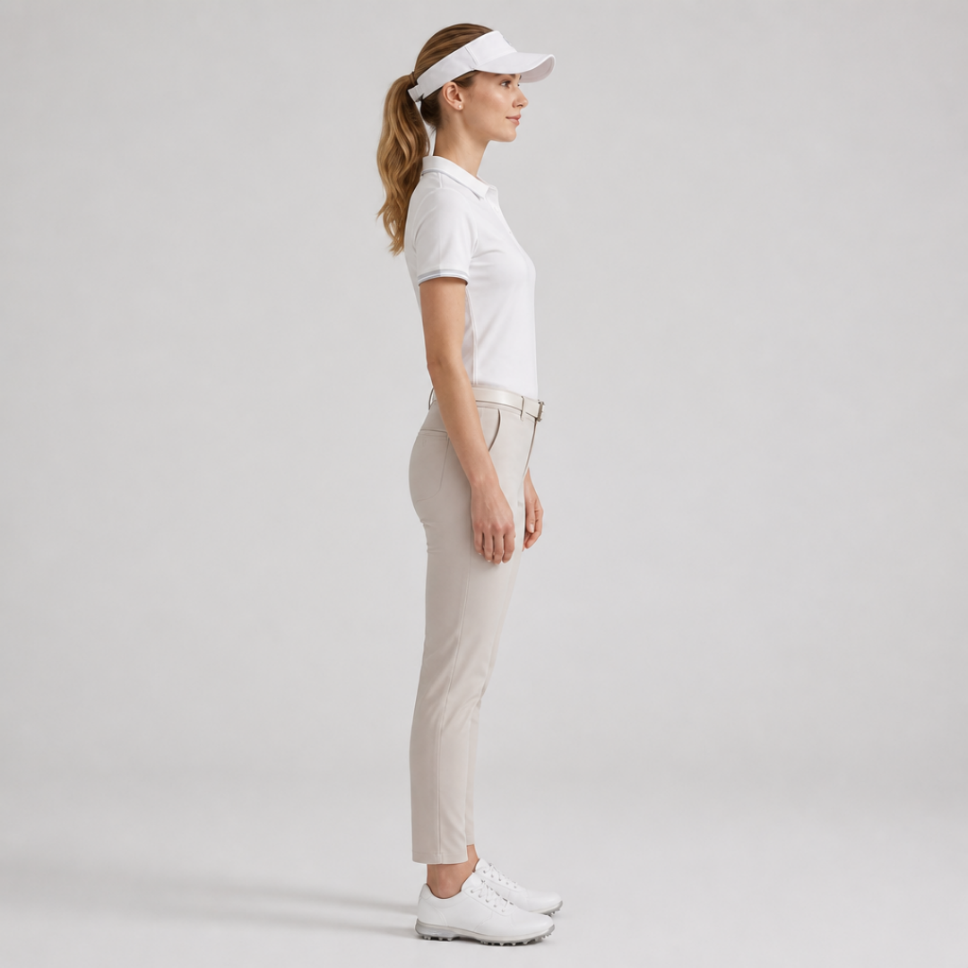 Women's Short-Sleeve Golf Polo with Snap-Button Placket and Reflective Trim