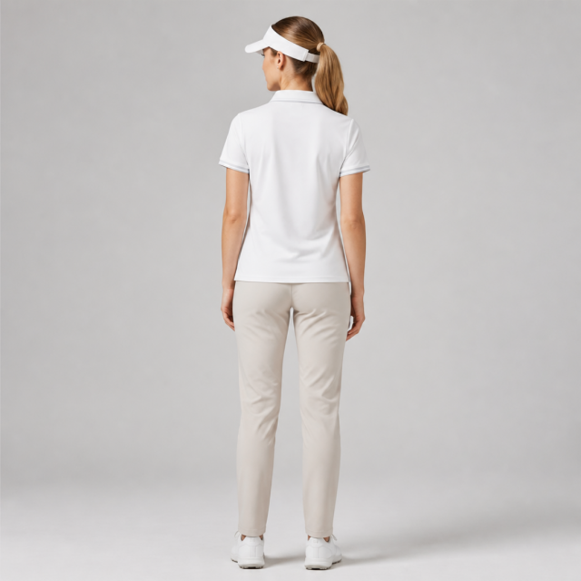 Women's Short-Sleeve Golf Polo with Snap-Button Placket and Reflective Trim