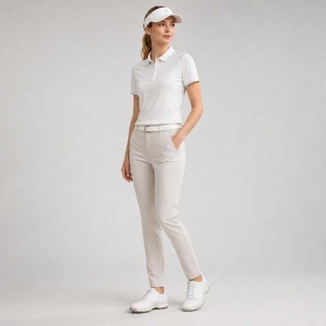 Women's Short-Sleeve Golf Polo with Snap-Button Placket and Reflective Trim