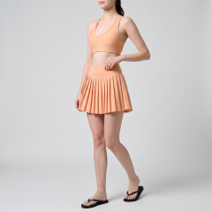 Women's V-Neck Sports Bra High Waist Tennis Golf Pilates Skirts Set