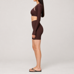 Women's Long Sleeve Crop Cover-Up High Waist Biker Shorts Pilates Gym Fitness Sets