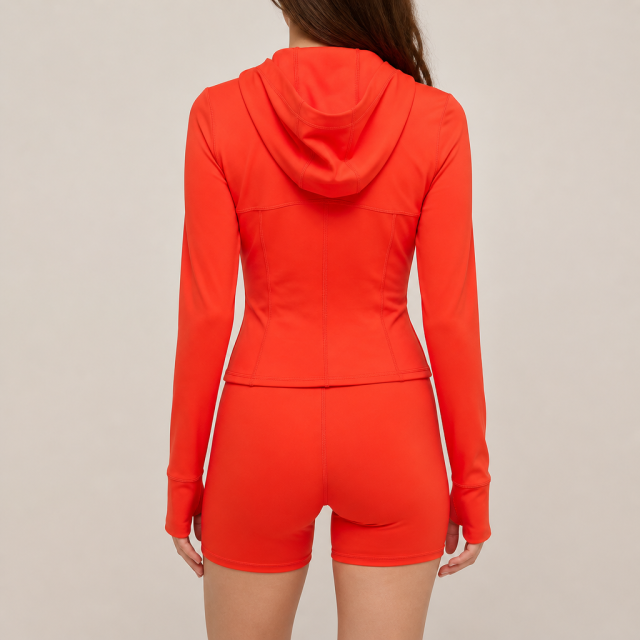 Women's Yoga Gym Jackets Long Sleeve Full Zip Hooded Jacket